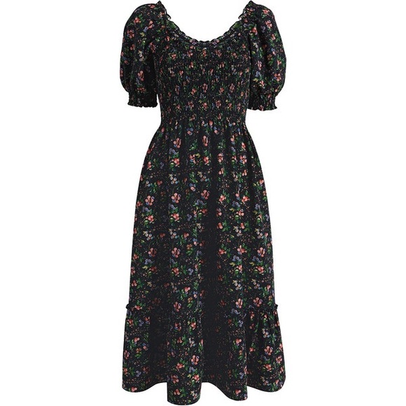 Hill House Dresses & Skirts - Hill House Black Floral Smocked Midi Dress